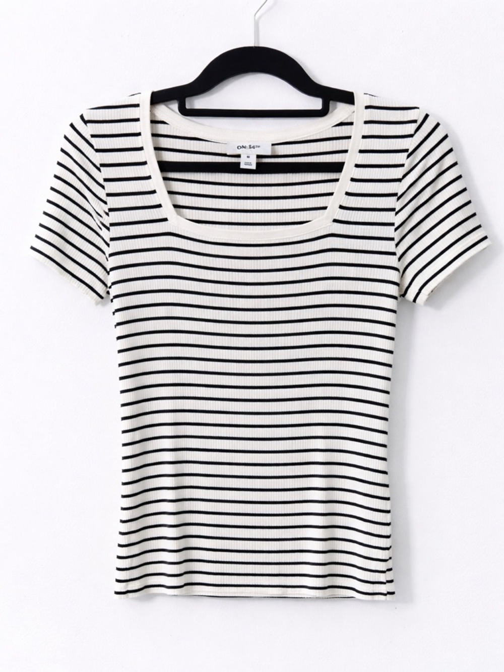 On 34th square neck Striped Black and White Short Sleeve Tee size medium